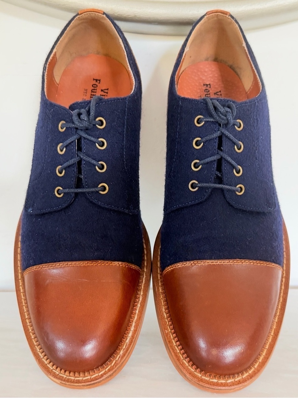 Vintage Foundry Co Dante Cap Toe Oxford Shoes Men’s 10 Blue Suede Brown Leather